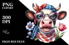 Enthusiastic Cow Portrait Wearing USA Flag Colors with Tulip Product Image 3
