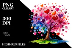 colorful Watercolor with Hearts and Tree PNG Product Image 2