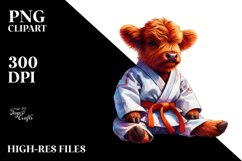 Colorful Baby Highland Cow with Martial Artist's GI PNG Product Image 1