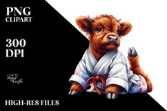 Colorful Baby Highland Cow with Martial Artist's GI PNG Product Image 3