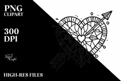 Lineart Stained Heart with Arrow, PNG Product Image 2