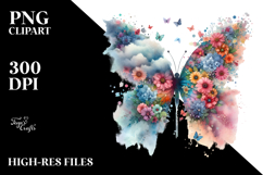 Grungy Butterfly made of flowers PNG Product Image 2