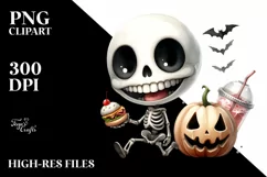 Funny Halloween Clipart with Skeleton PNG Product Image 1