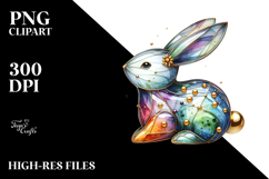 Colorful Bunny Made of with Golden Insertions PNG Product Image 2