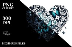 Digital Heart with Butterflies Silhouettes PNG Product Image 2