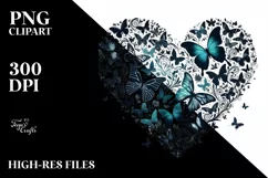 Digital Heart with Butterflies Silhouettes PNG Product Image 2