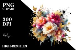 Vibrant Bouque Gold Foil Peonies | Sublimation | Clipart Product Image 1