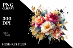 Vibrant Bouque Gold Foil Peonies | Sublimation | Clipart Product Image 1