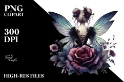 Gothic Fairy on a Flower, Watercolor PNG Product Image 2