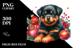 Cute Rottweiler with Christmas Decor, High-Res PNG Product Image 2