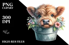 Cute Highland Cow with Flowers PNG Product Image 3