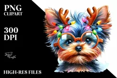 Baby Yorkshire Terrier with Reindeer Horns, High-Res PNG Product Image 1