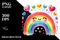 Smiling Rainbow with Hearts Watercolor PNG Product Image 2