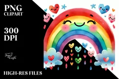 Smiling Rainbow with Hearts Watercolor PNG Product Image 2