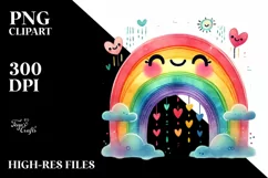 Smiling Rainbow with Hearts Watercolor PNG Product Image 2