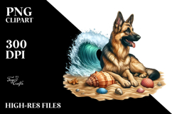 German Shepherd in Sand with Surf and Shell | Sublimation | Product Image 2