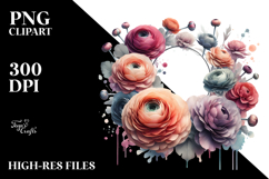 Ranunculus with Metallic Insertions Watercolor Splash PNG Product Image 2