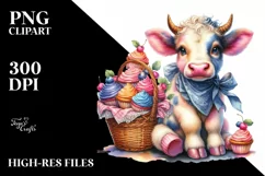 Baby Unicorn with Cupcakes, Colorful PNG Product Image 1