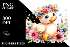 Cartoon Duck Flower Crown Clipart Product Image 2