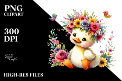 Cartoon Duck Flower Crown Clipart Product Image 2
