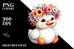 Cartoon Duck Flower Crown Clipart Product Image 1