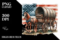 Vintage Rusted Horse Wagon with USA Flag | Sublimation Product Image 1