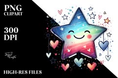 Smiling Star with Hearts Watercolor PNG Product Image 2