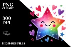 Smiling Star with Hearts Watercolor PNG Product Image 2