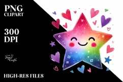 Smiling Star with Hearts Watercolor PNG Product Image 2