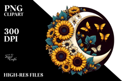 Retro Moon with Sunflowers, Transparent PNG Product Image 2