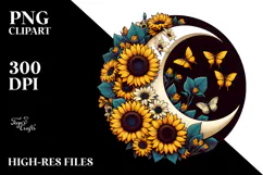 Retro Moon with Sunflowers, Transparent PNG Product Image 2