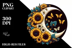Retro Moon with Sunflowers, Transparent PNG Product Image 3