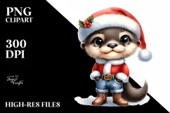 Sublimation Thoughtful Baby Otter in Santa Suit Product Image 1