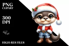 Baby Otter in Santa Suit | Sublimation Clipart Product Image 1