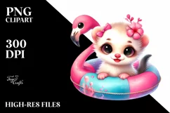 Smiling Ermine with Pink Flamingo Swim Ring Clipart Product Image 3