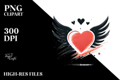 Simple Paintbrush Style Heart with Wings, Transparent PNG Product Image 2