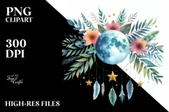 Vibrant Boho Moon with Stars, Transparent PNG Product Image 3