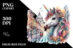 Baby Unicorn on Italian Street, Colorful PNG Product Image 3
