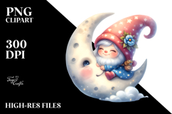 Baby Gnome on the Moon Watercolor PNG Product Image 2