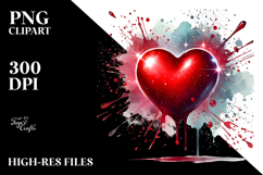 Red Glossy Heart on Splashy Background PNG Product Image 2