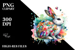 Colorful Bunny Made of Diamonds with Golden Insertions PNG Product Image 2