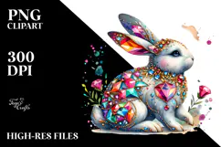 Colorful Bunny Made of Diamonds with Golden Insertions PNG Product Image 2