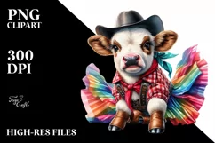Colorful Watercolor Baby Cow Square Dancer's Outfit PNG Product Image 3
