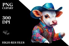 Colorful Watercolor Baby Cow Square Dancer&#039;s Outfit PNG Product Image 1