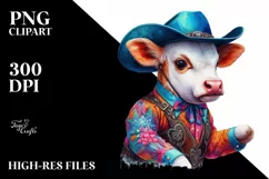 Colorful Watercolor Baby Cow Square Dancer's Outfit PNG Product Image 1