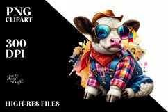 Colorful Watercolor Baby Cow Square Dancer's Outfit PNG Product Image 1
