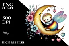 Cute Boho Bee on Half Moon with Hearts PNG Product Image 2