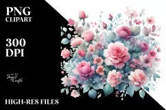 Vibrant Pink Roses Washed Watercolor | Sublimation | Clipart Product Image 1