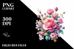 Vibrant Pink Roses Washed Watercolor | Sublimation | Clipart Product Image 1