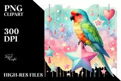 Colorful Pastel Parrot on Star with Hearts PNG Product Image 2